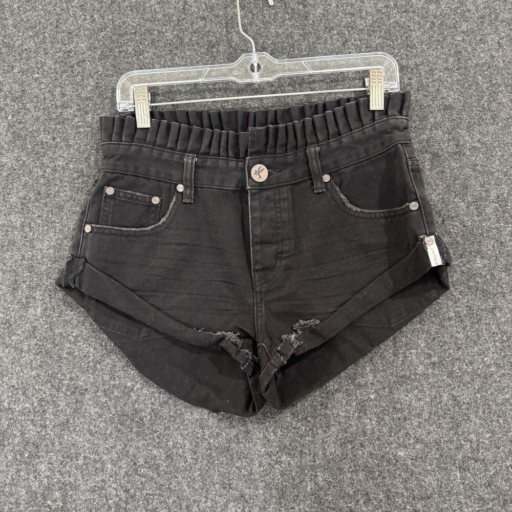 OneTeaspoon Free People Shorts Women's 26 Black Denim Rolled Hem High Rise